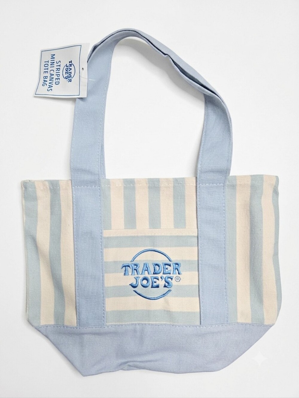 Trader Joe's Striped Canvas Mini Tote Blue Summer 2026 NEW